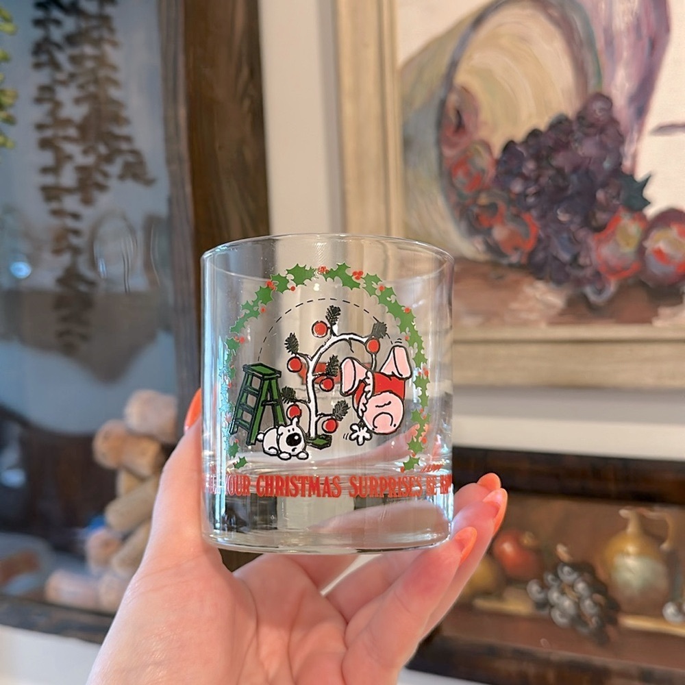 🎄 Vintage Ziggy Christmas Glass Tom Wilson Holiday Lights Dog 1980s Barware